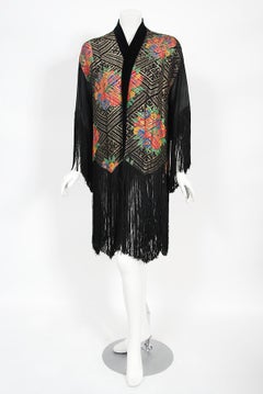 Vintage 1920's French Colorful Floral Silk Lamé Flapper Fringe Art Deco Jacket