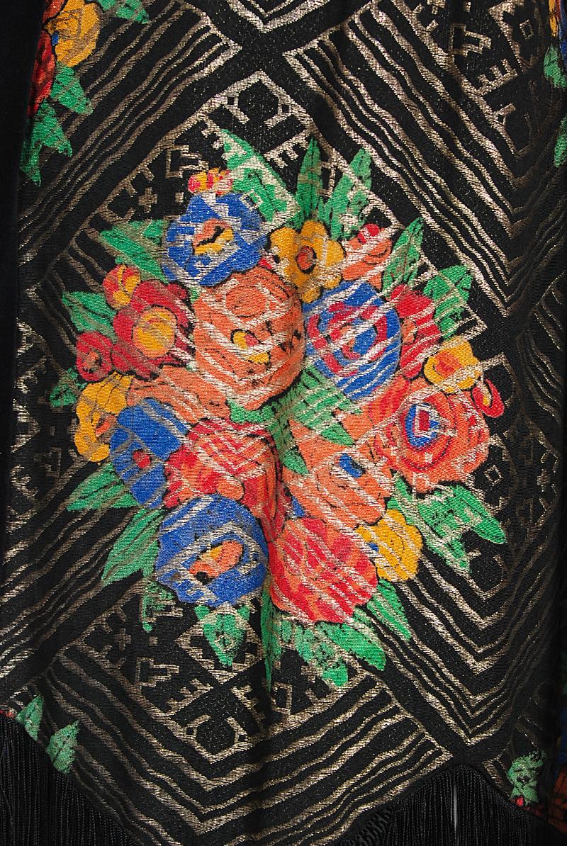 Vintage 1920's French Colorful Floral Silk Lamé Flapper Fringe Art Deco Jacket 3