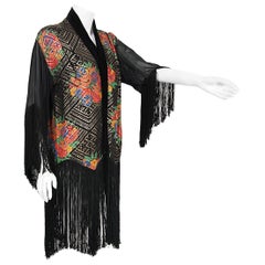 Vintage 1920
s French Colorful Floral Silk Lamé Flapper Fringe Art Deco Jacket