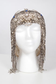 Vintage 1920's French Couture Deco Pearl Beaded Sequin Fringe Flapper Headpiece