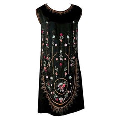 Vintage 1920's French Heavily-Embroidered Metallic Floral Silk Flapper Dress