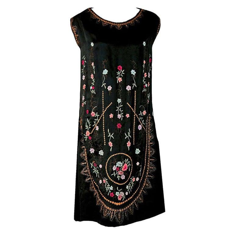 Vintage 1920's French Heavily-Embroidered Metallic Floral Silk Flapper ...