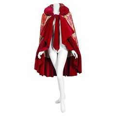 Vintage 1920's Französisch Metallic Blumendruck Lamé & Magenta Seide-Samt Deco Cape