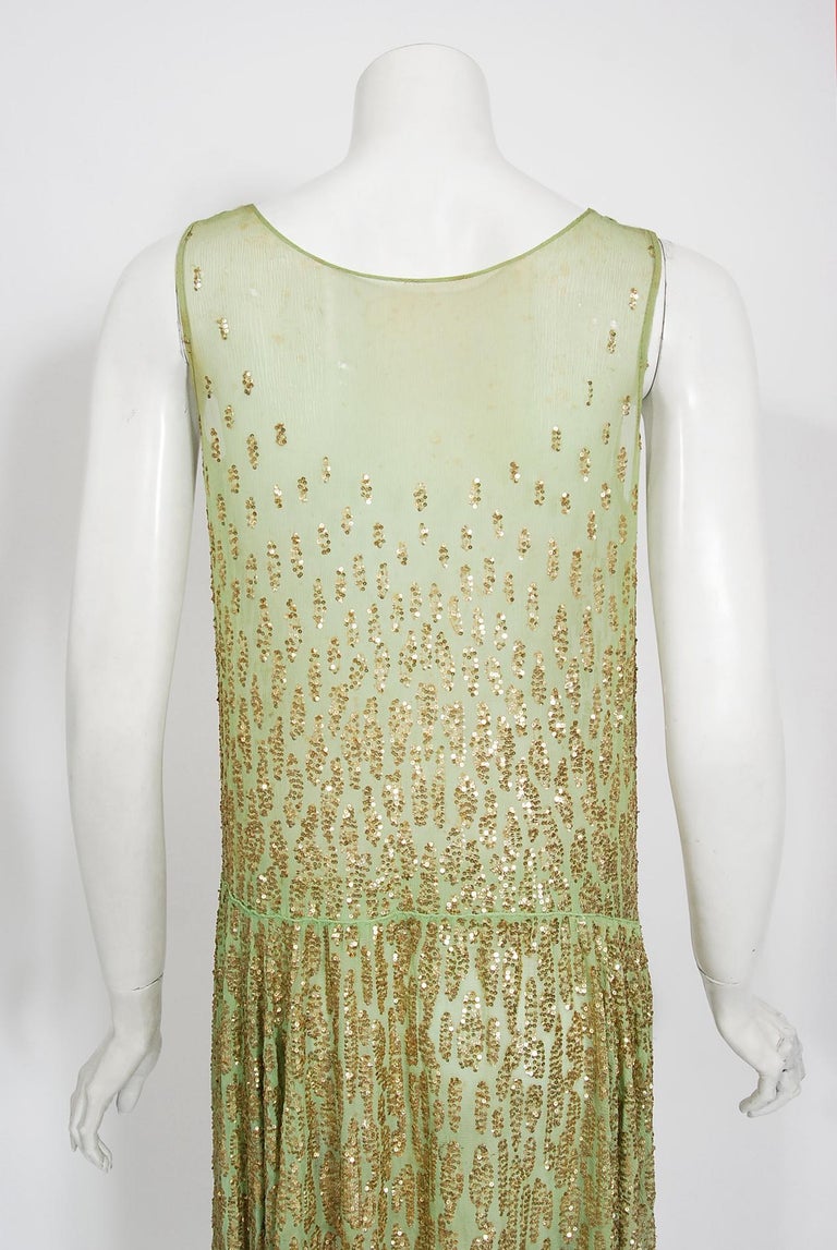 Antique 1920's French Mint-Green Beaded Sequin Silk Chiffon Draped Flapper  Dress For Sale at 1stDibs | 1920s green dress, original 1920s dress, 1920's  vintage dresses