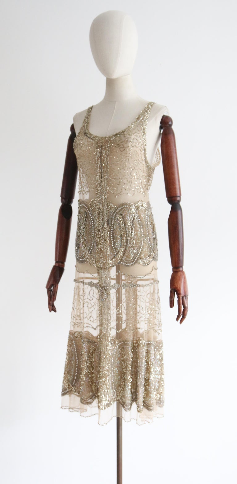 gold flapper dress uk Vintage 1920's Beaded Sequin Dress 6-8 US 2-4 at 1stDibs gold tassel dress
