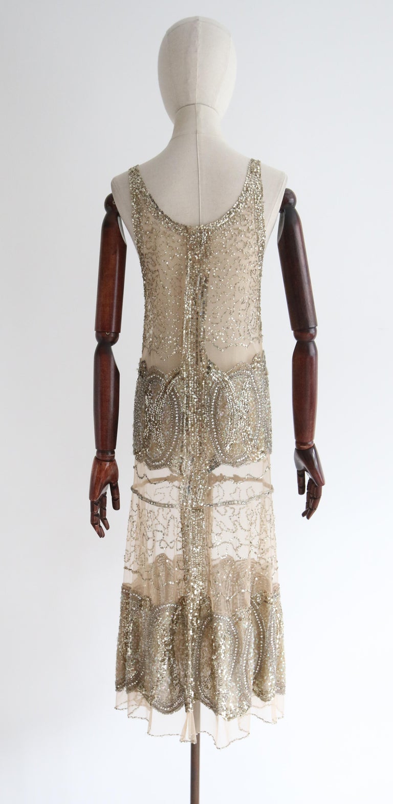 Vintage 1920's Gold Beaded Sequin Dress Flapper Dress UK 6-8 US 2-4 at  1stDibs