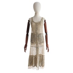 Vintage 1920's Gold Beaded Sequin Dress Flapper Dress UK 6-8 US 2-4
