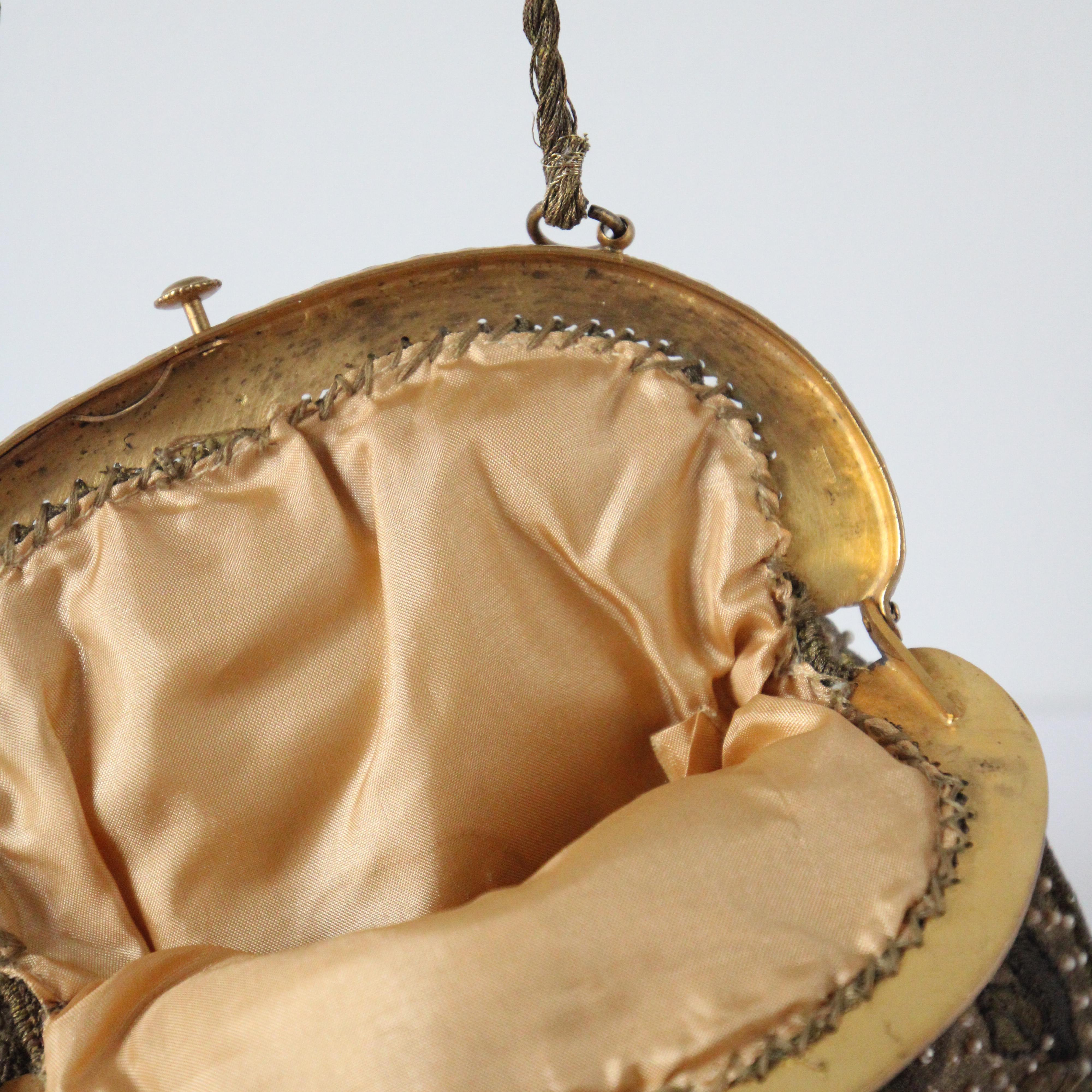 Vintage 1920's gold silk lamé floral evening bag beaded handbag Art deco lamé 2
