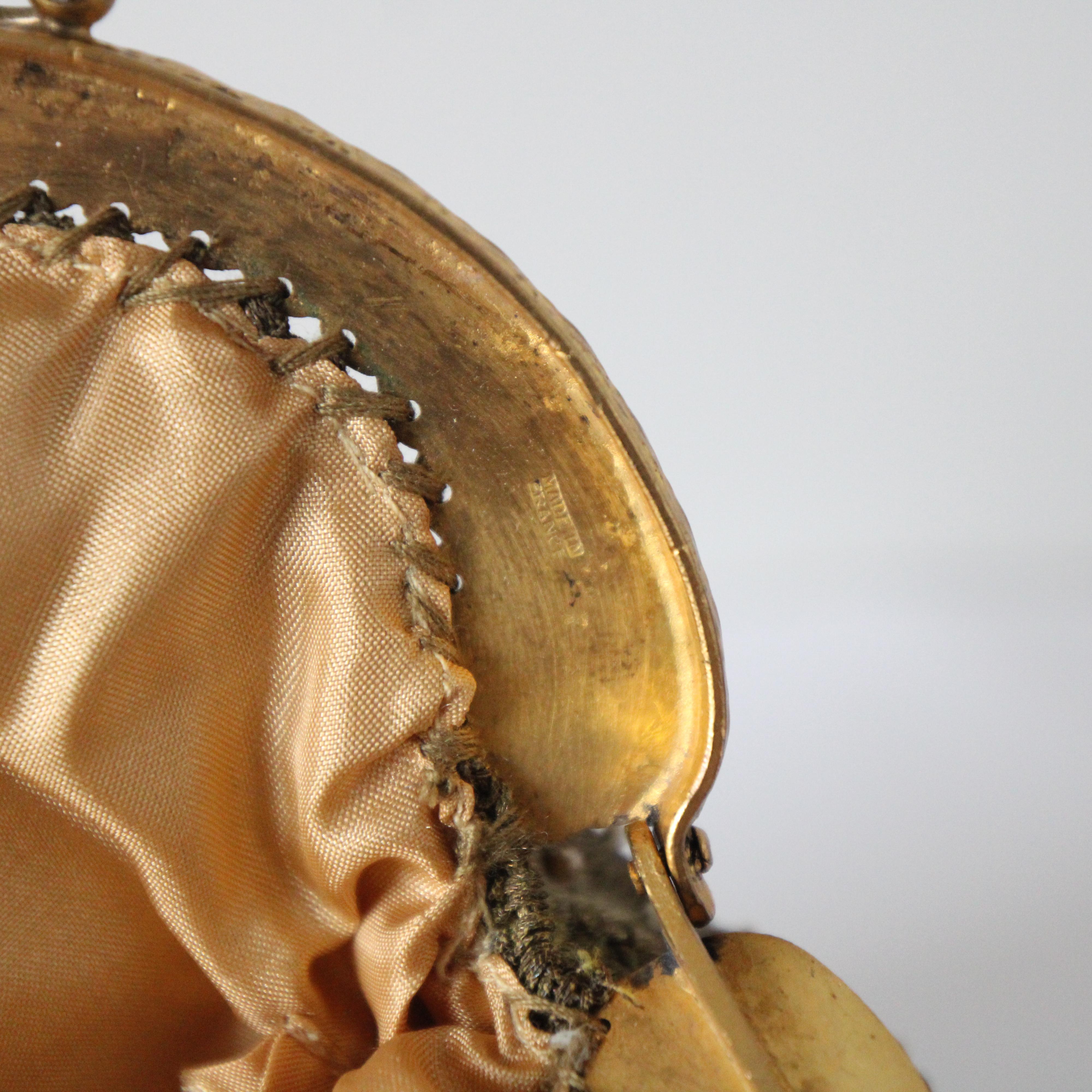 Vintage 1920's gold silk lamé floral evening bag beaded handbag Art deco lamé 3