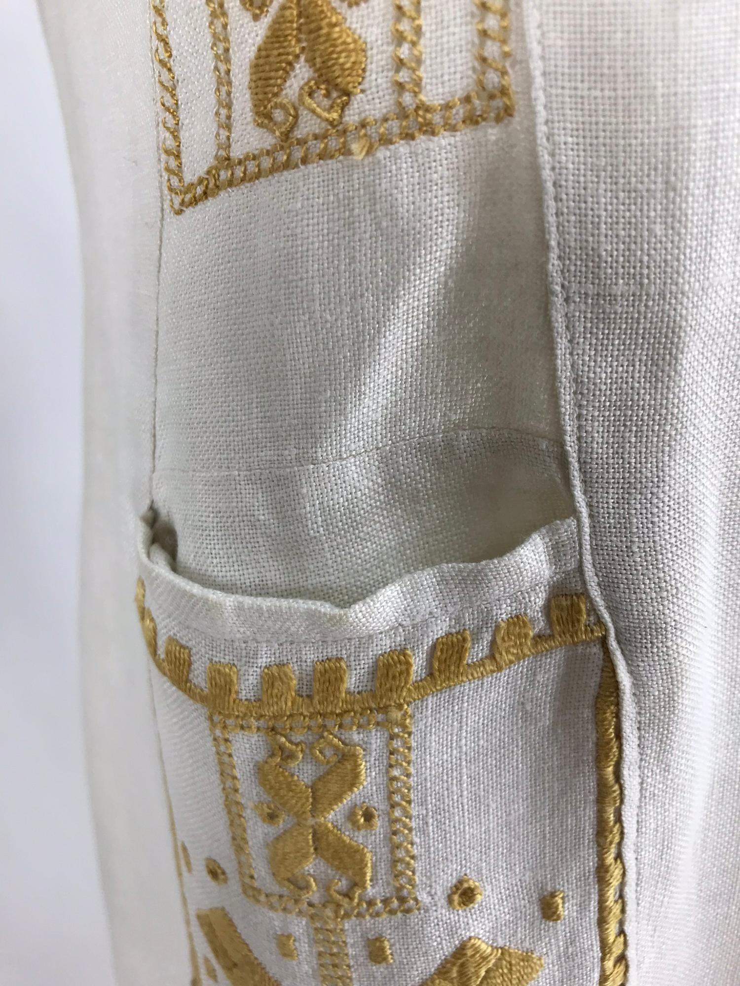 Vintage 1920s Hand Embroidered Arts and Crafts Linen Day Dress 7