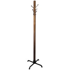 Vintage 1920s Industrial Craftsman Hall Tree Coat Rack with Iron Base