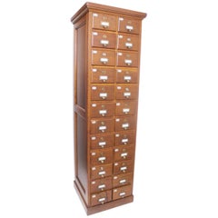 Used 1920s Industrial Oak Card File 24-Drawer Apothecary Cabinet