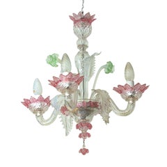 Vintage 1920s Italian Murano Four-Light Multicolor Chandelier