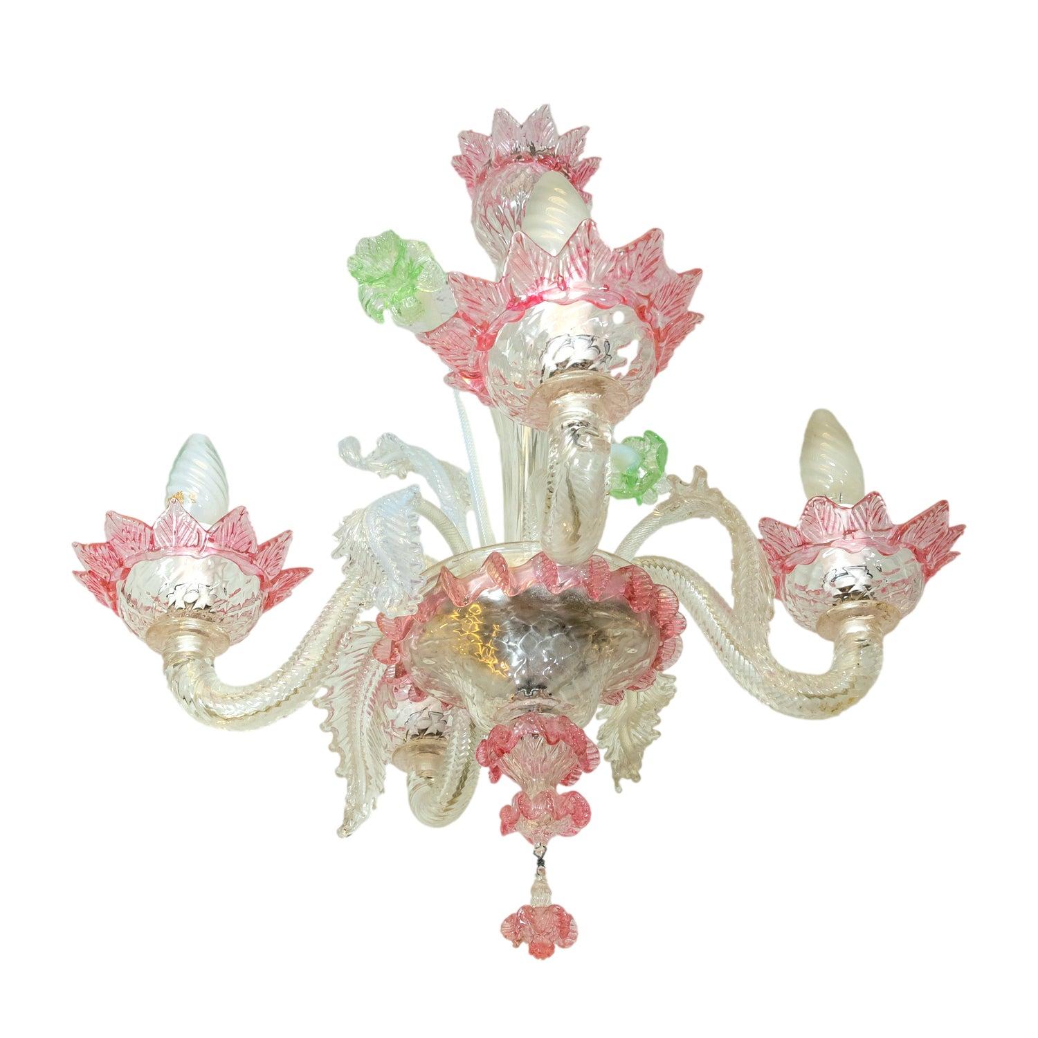 Lustre multicolore italien à quatre lumières de Murano des années 1920 Bon état - En vente à Birmingham, AL