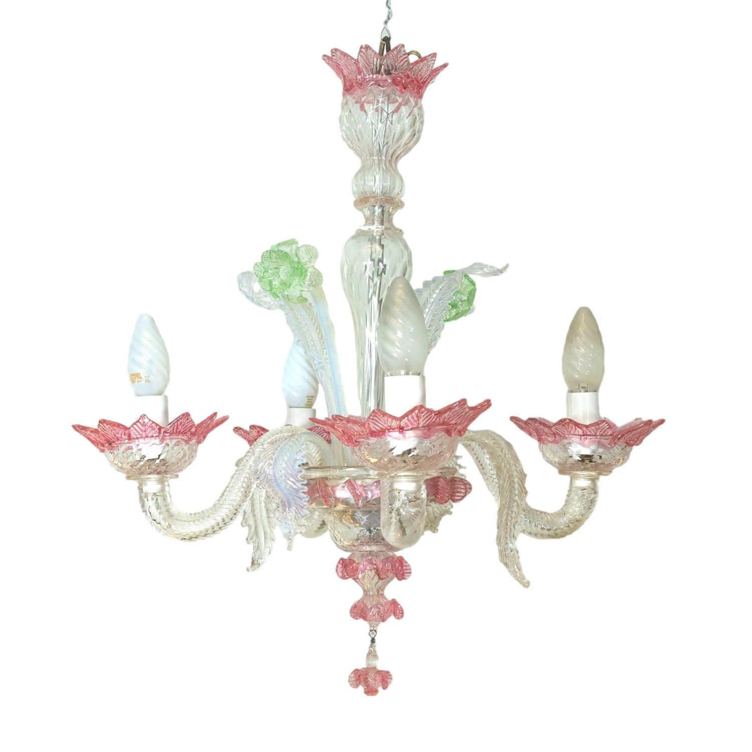 20ième siècle Lustre multicolore italien à quatre lumières de Murano des années 1920 en vente