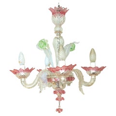 Vintage 1920s Italian Murano Four-Light Multicolor Chandelier