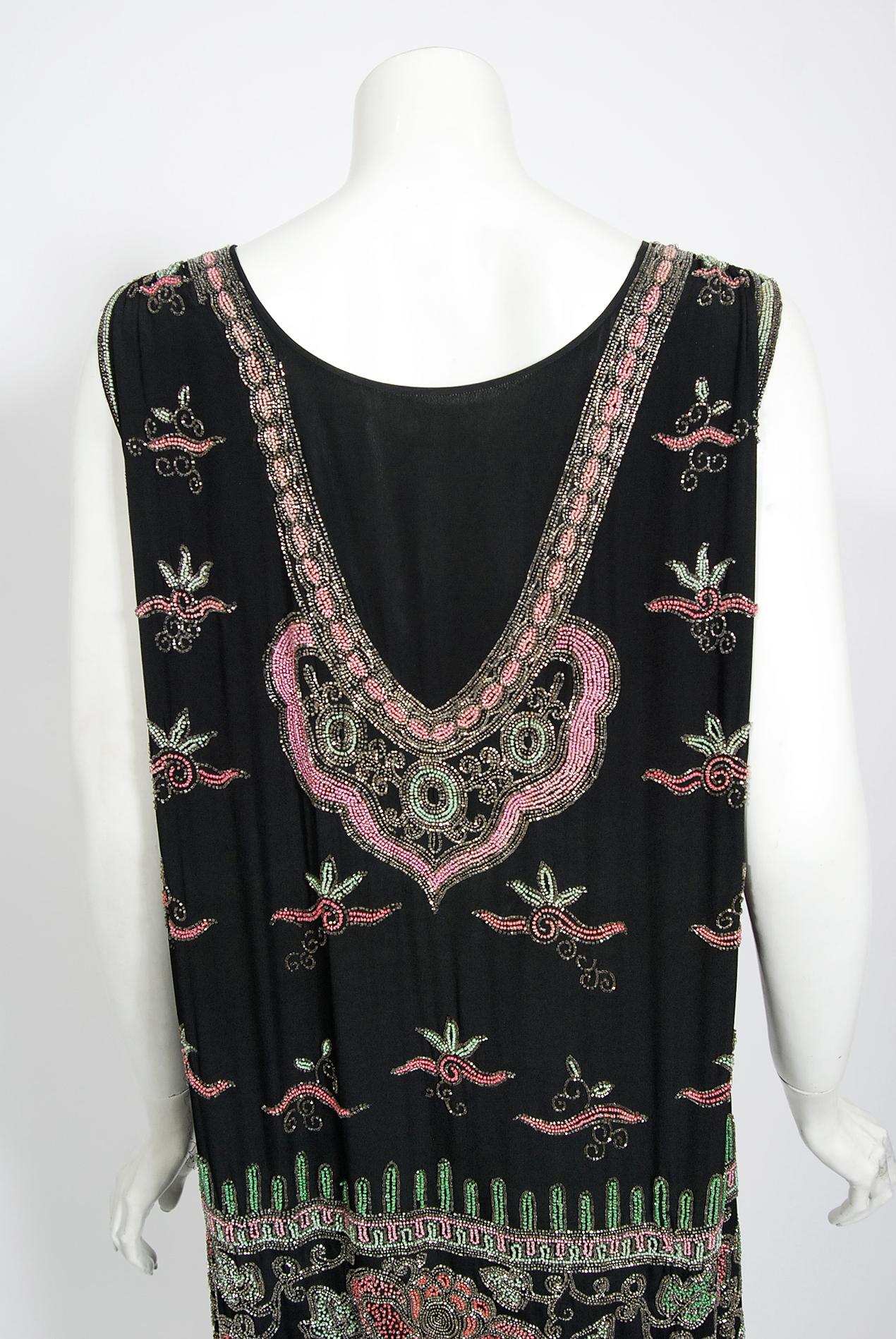 Vintage 1920's Jean Patou Haute Couture Attributed Beaded Floral Silk Deco Dress 3