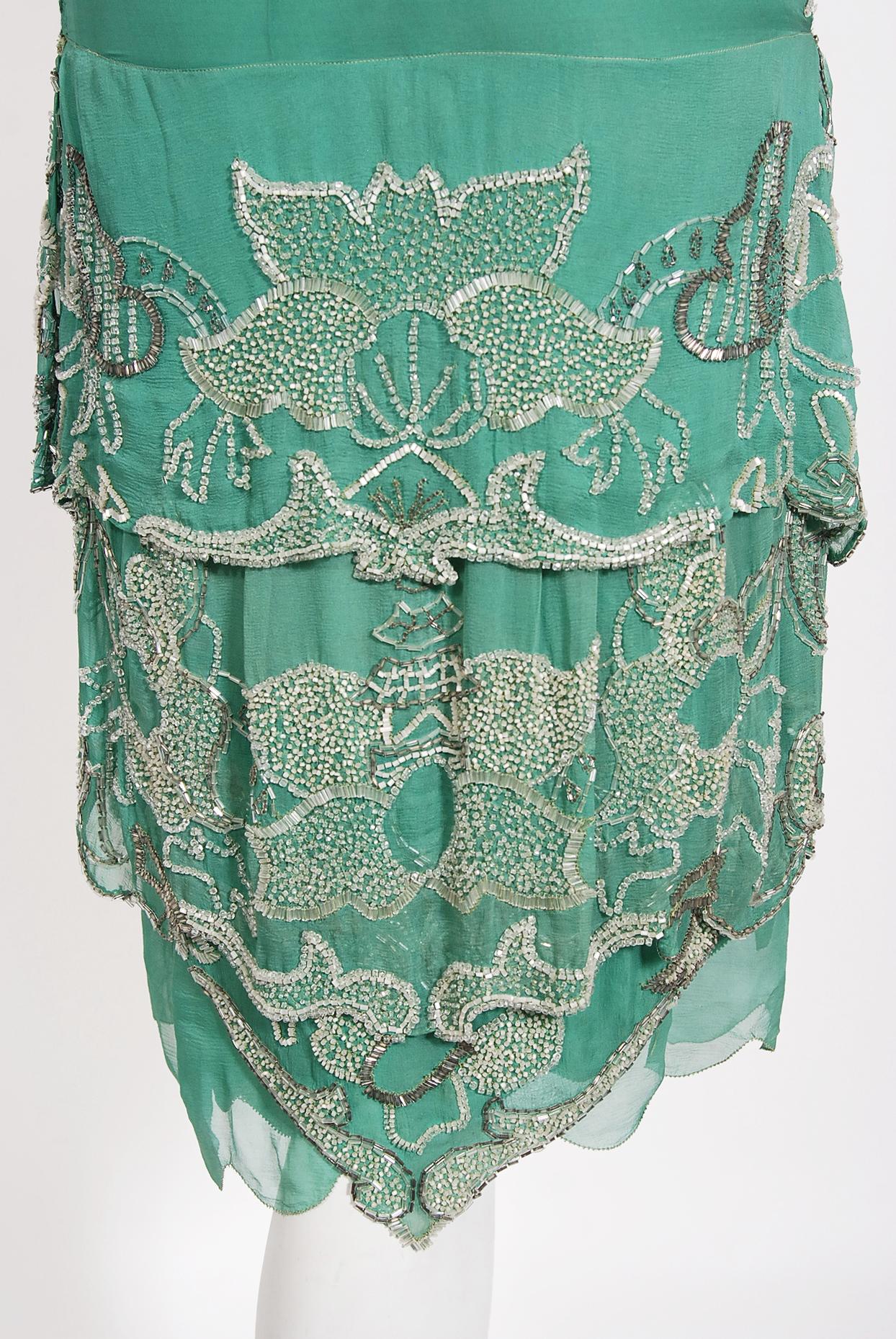 Vintage 1920's Jean Patou Haute Couture Attributed Seafoam Beaded Chiffon Dress  7