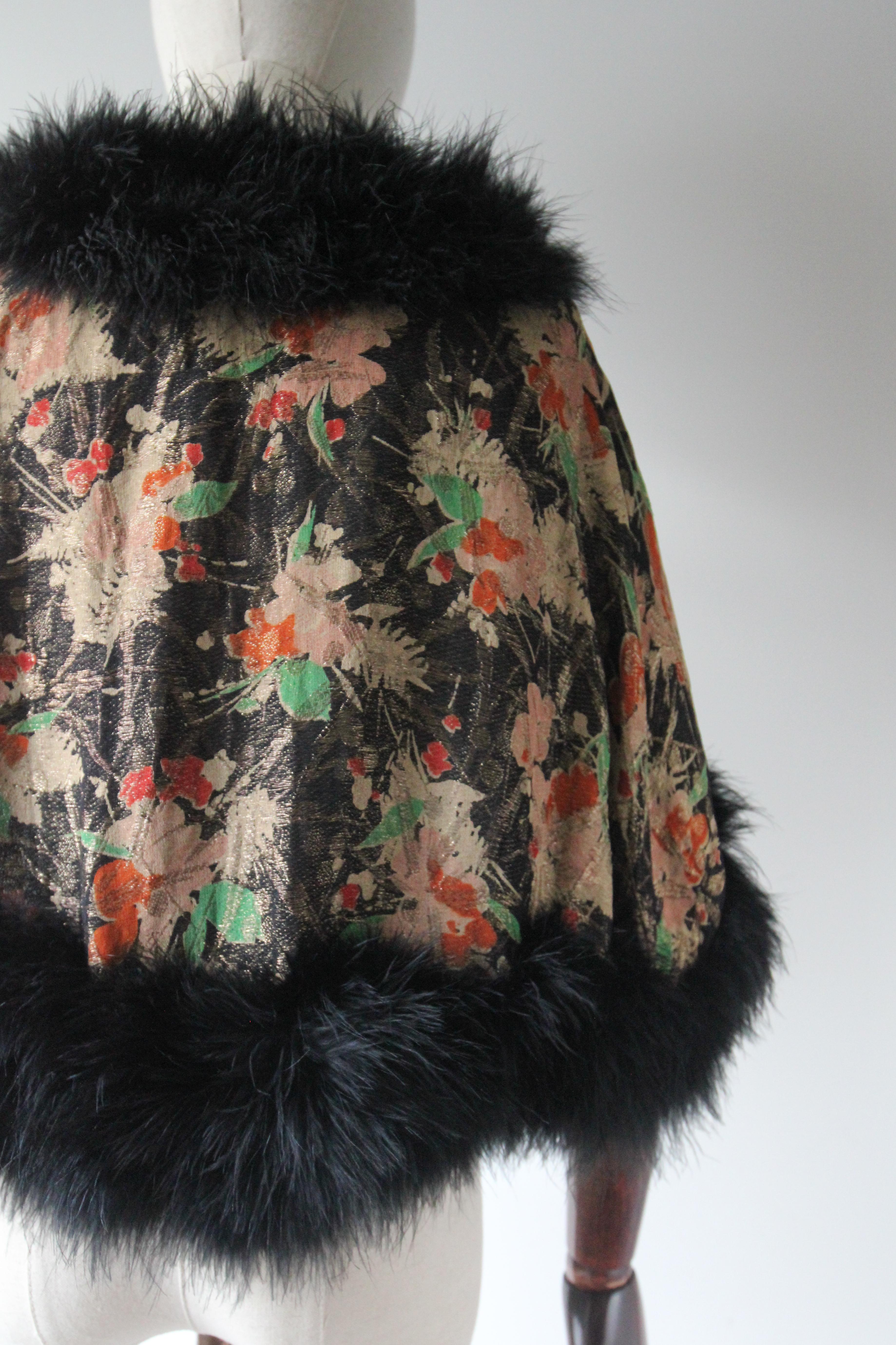 Vintage 1920's Lamé Floral Cape Marabou Trim Lamé Shoulder cape roaring 20s 5