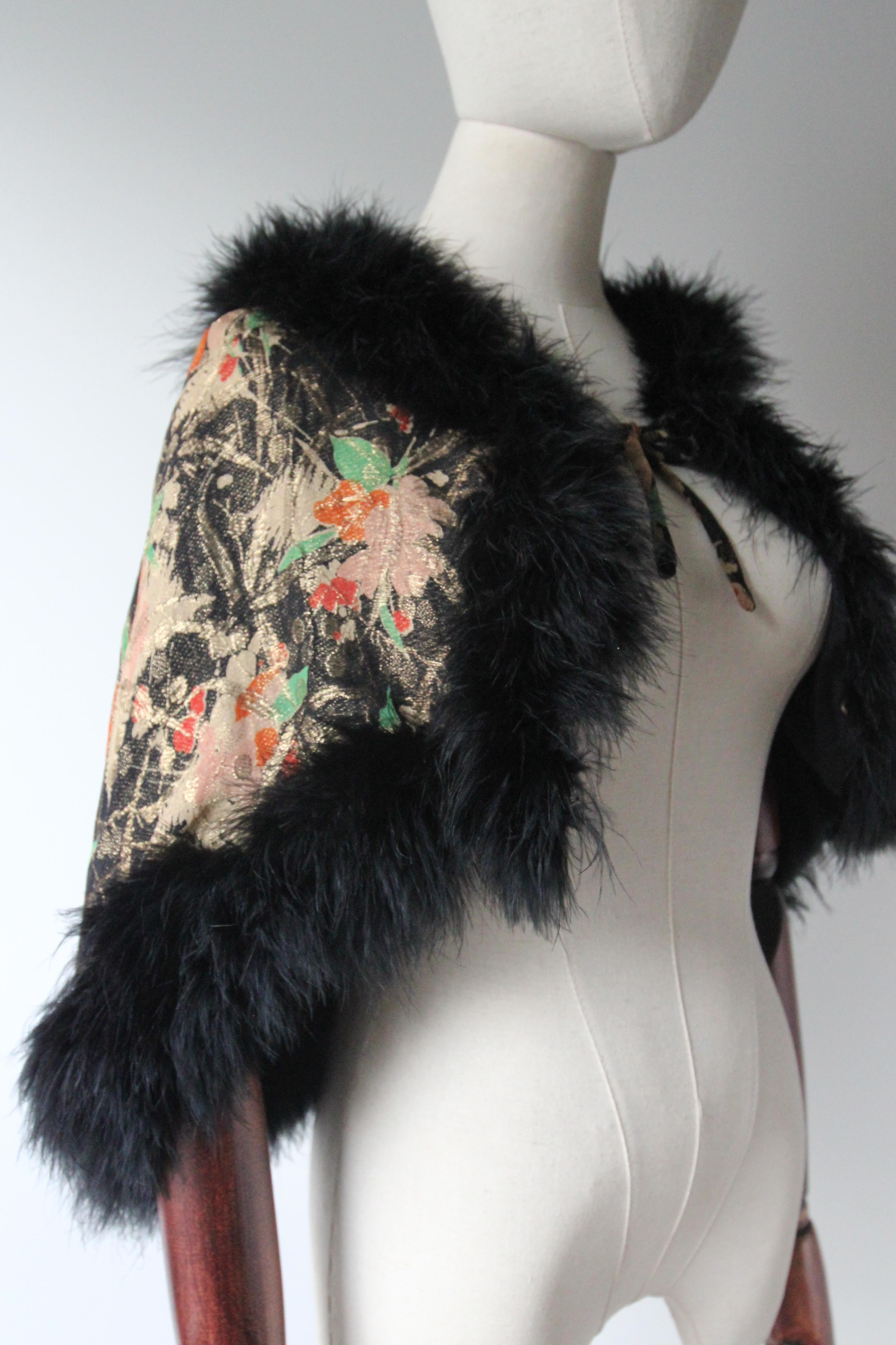 Women's or Men's Vintage 1920's Lamé Floral Cape Marabou Trim Lamé Shoulder cape roaring 20s