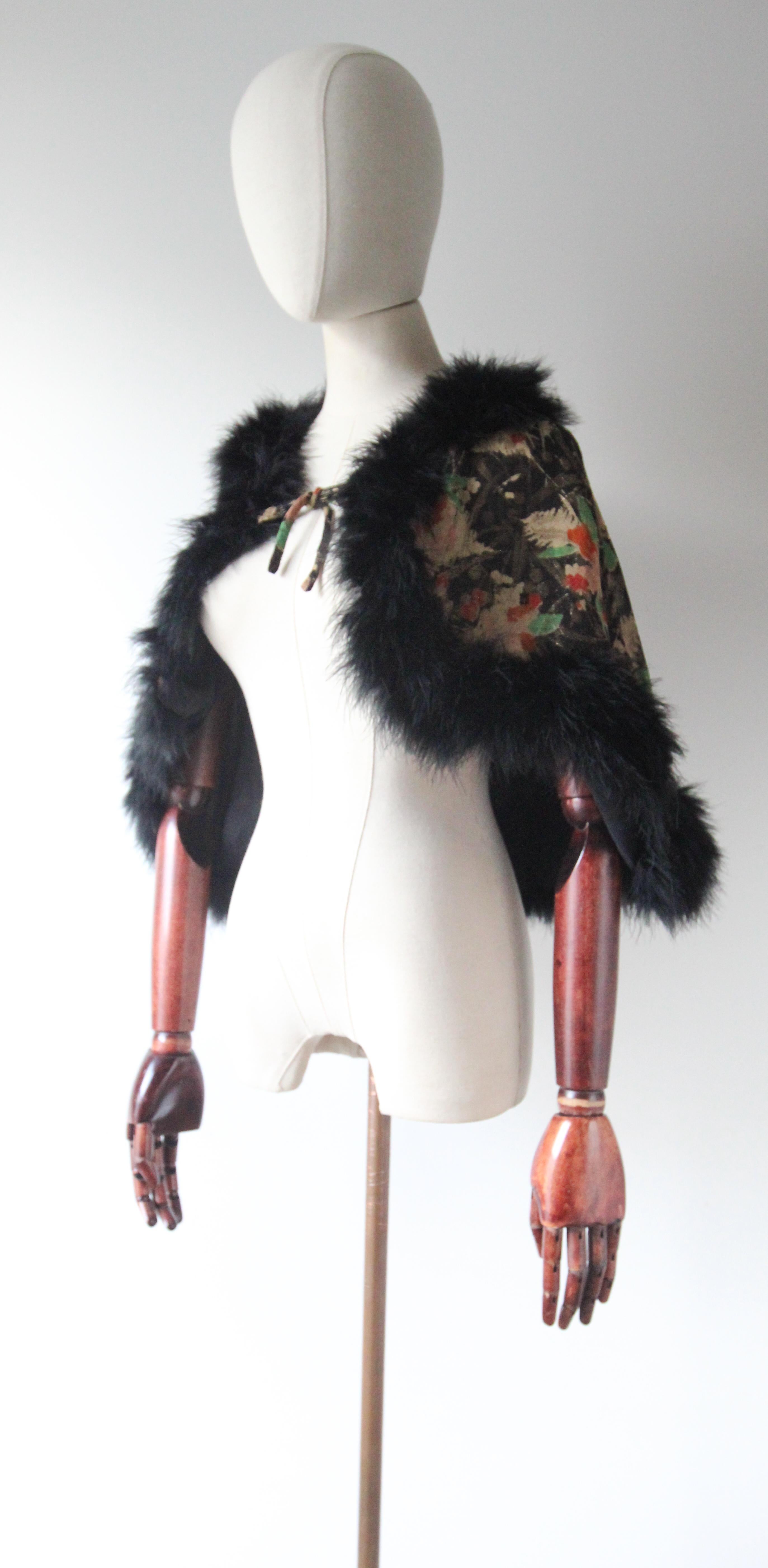 Vintage 1920's Lamé Floral Cape Marabou Trim Lamé Shoulder cape roaring 20s 2