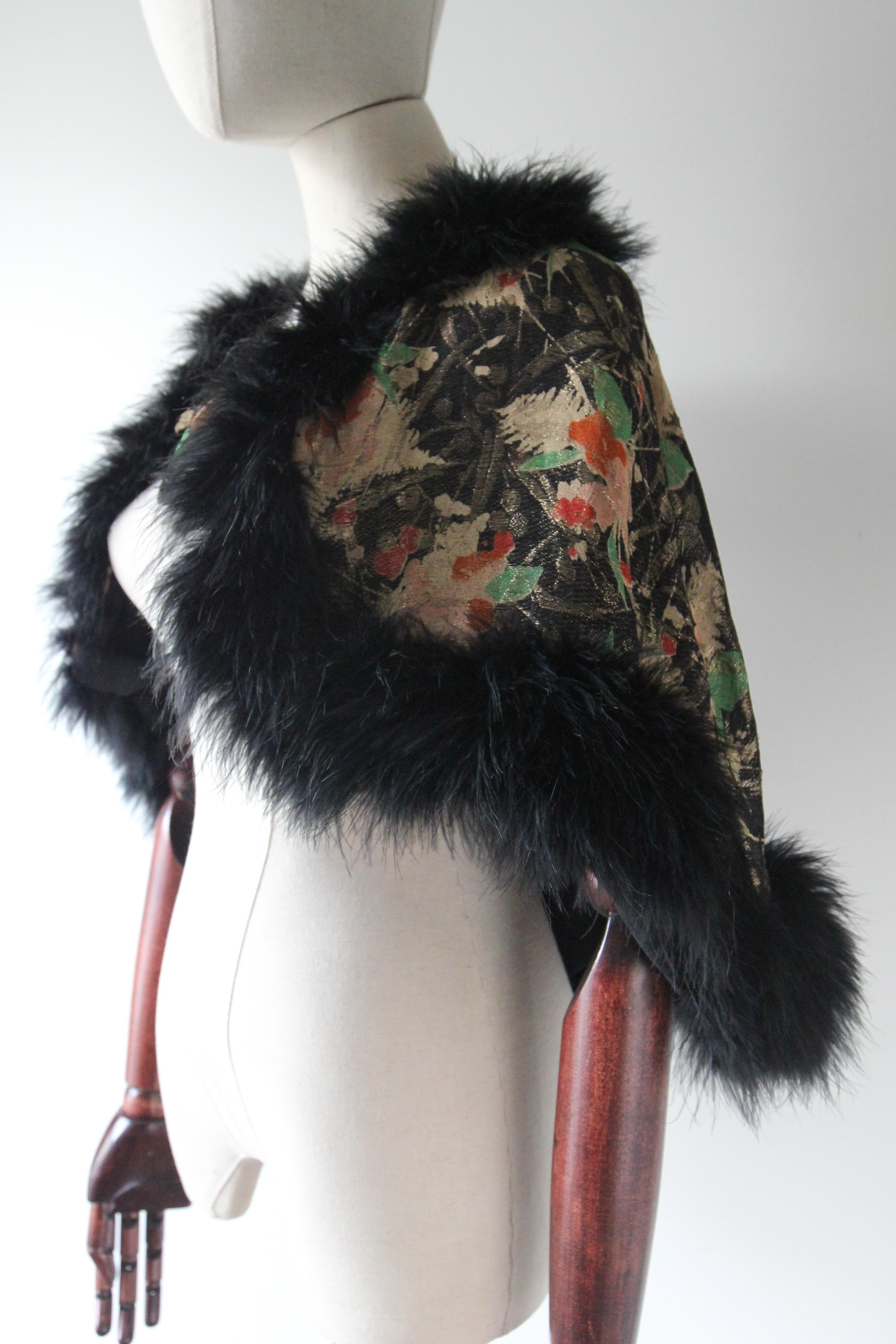 Vintage 1920's Lamé Floral Cape Marabou Trim Lamé Shoulder cape roaring 20s 3