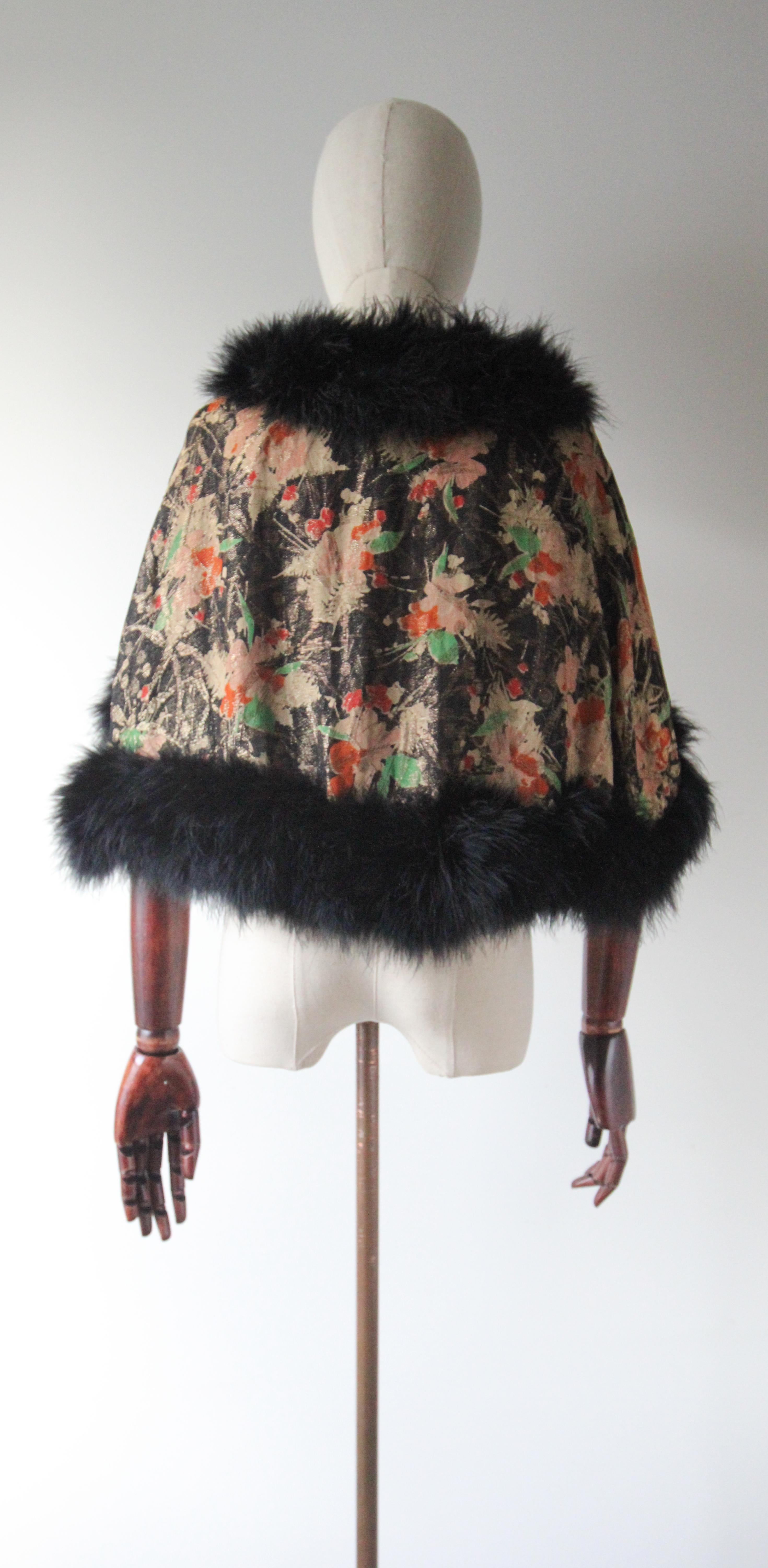 Vintage 1920's Lamé Floral Cape Marabou Trim Lamé Shoulder cape roaring 20s 4