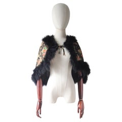 Vintage 1920's Lamé Floral Cape Marabou Trim Lamé Shoulder cape roaring 20s