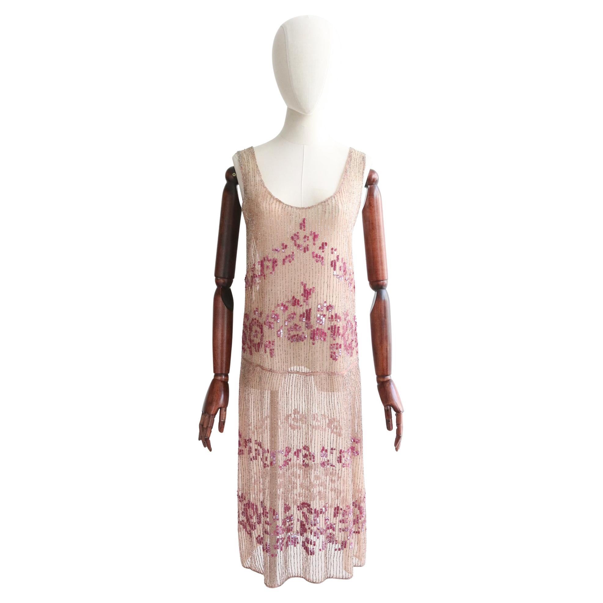 Vintage 1920's Lilac Beaded Flapper Dress Roaring twenties flapper dress UK 8