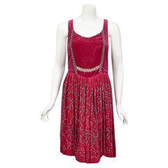 Robe de soirée vintage des années 1920 rose magenta perlée et strass en velours de soie 