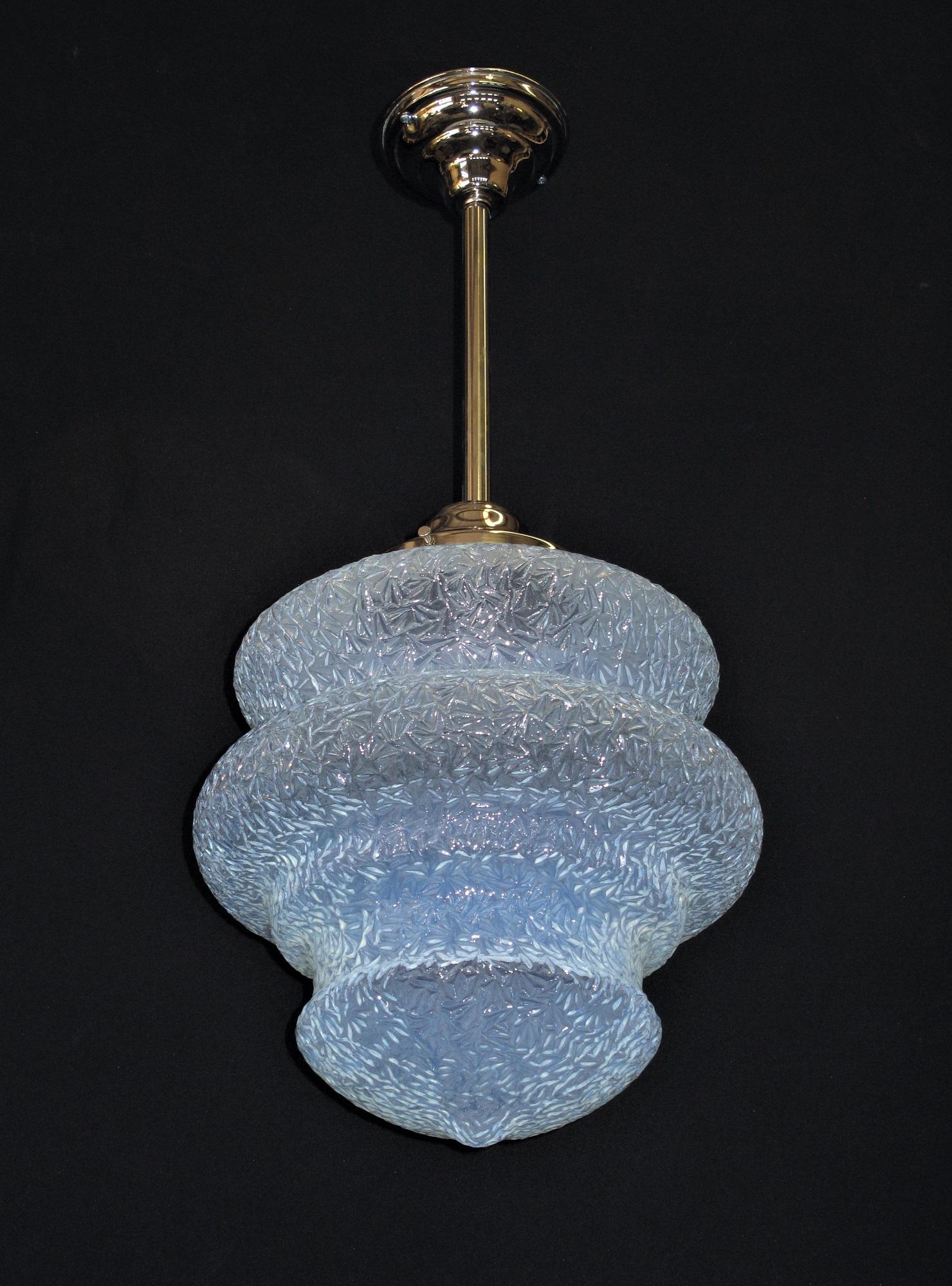 Vintage 1920s Mammoth Ice Blue Deco Fixture In Excellent Condition For Sale In Prescott, US