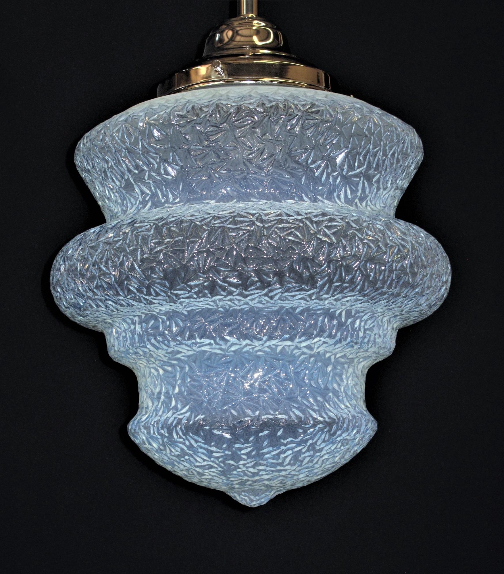 Vintage 1920s Mammoth Ice Blue Deco Fixture For Sale 1