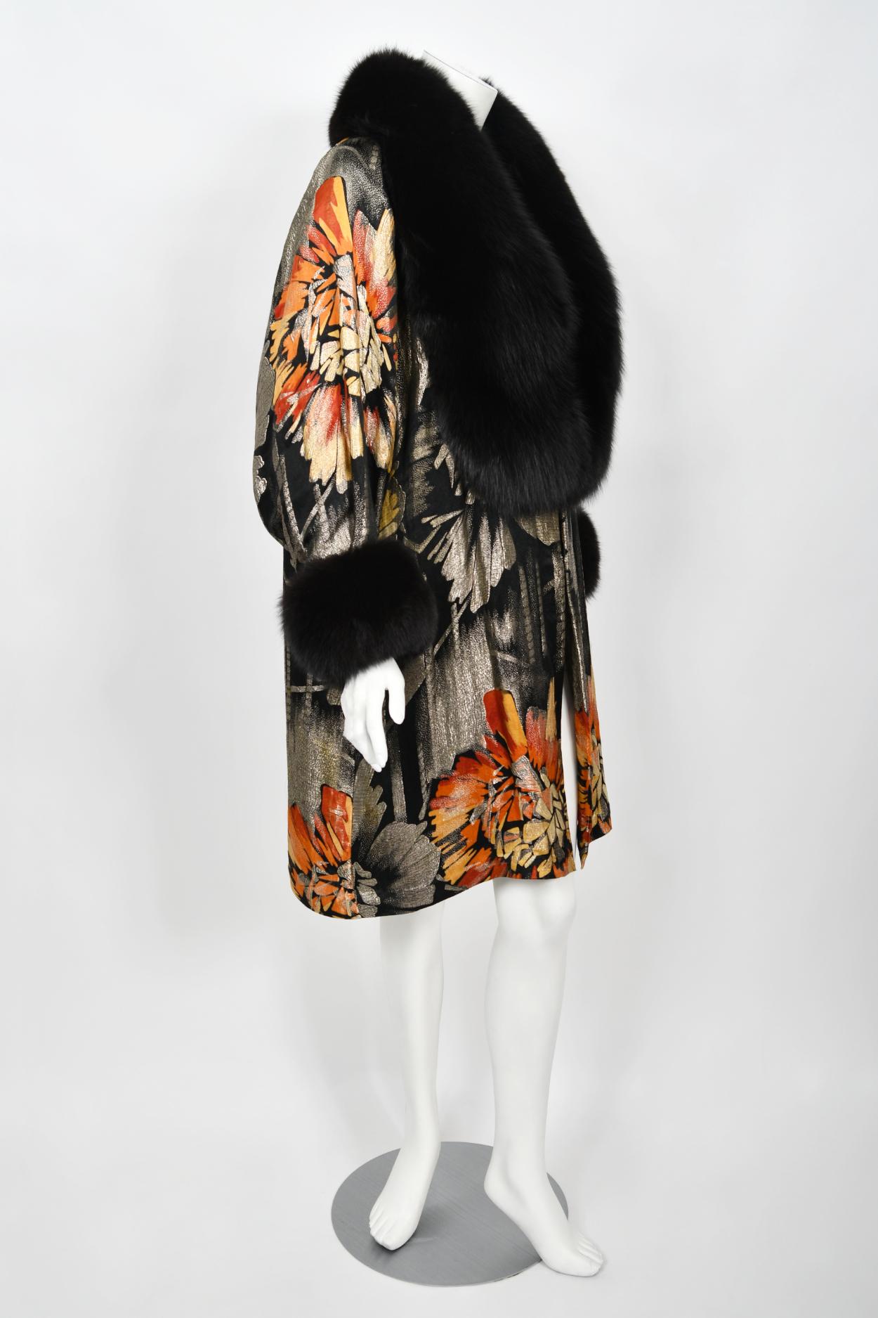 Vintage 1920s Metallic Art-Deco Floral Lamé & Fox Fur Dolman-Sleeve Flapper Coat 6