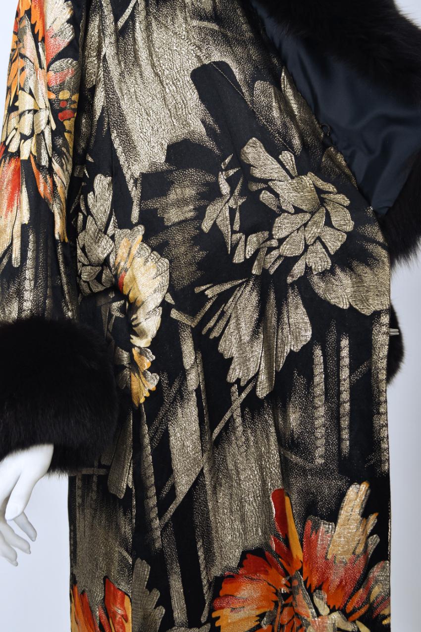 Vintage 1920s Metallic Art-Deco Floral Lamé & Fox Fur Dolman-Sleeve Flapper Coat 8