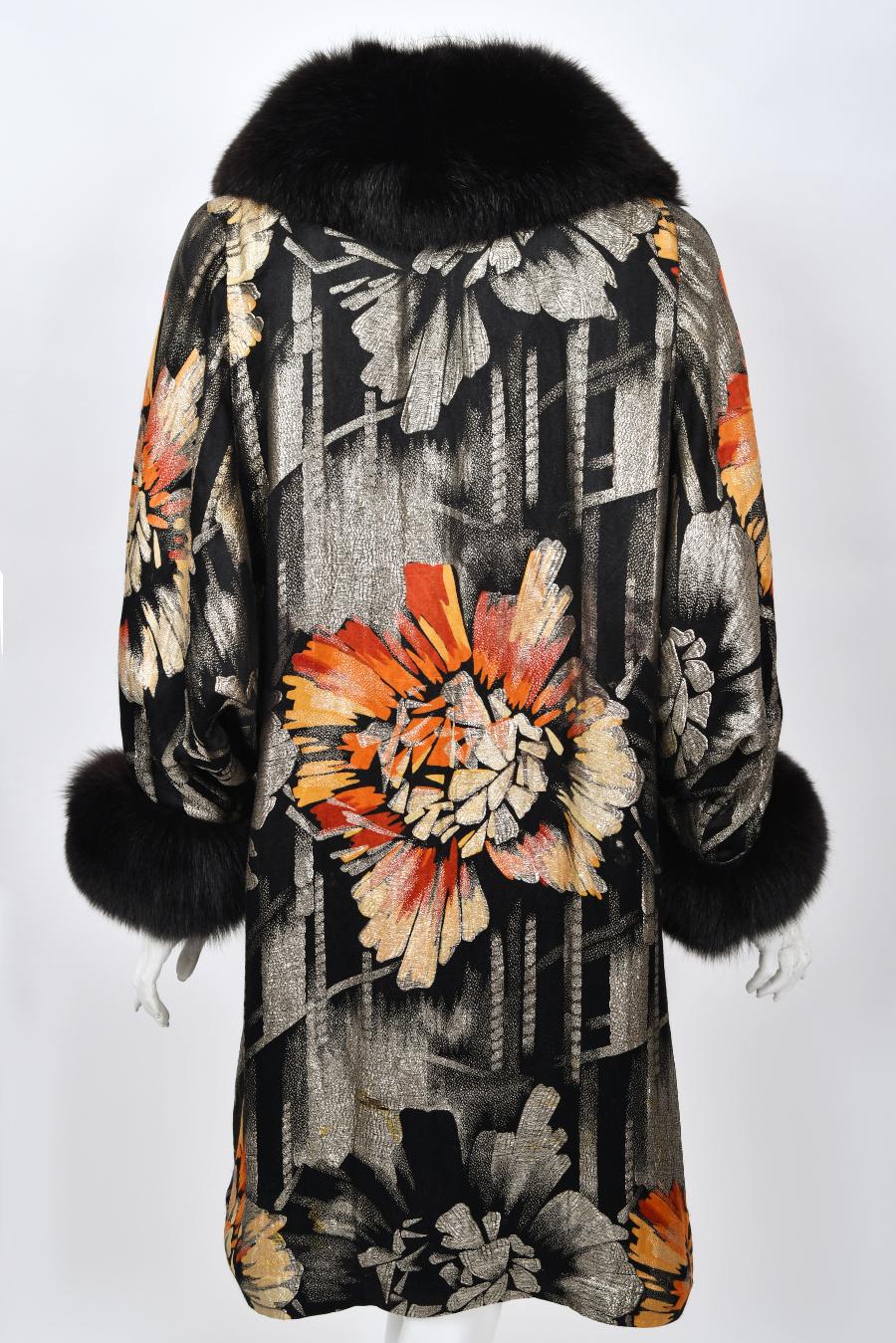 Vintage 1920s Metallic Art-Deco Floral Lamé & Fox Fur Dolman-Sleeve Flapper Coat 11
