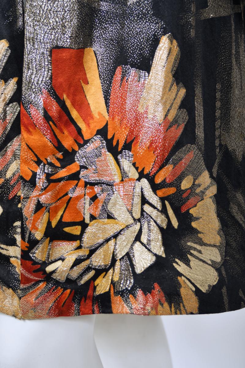 Vintage 1920s Metallic Art-Deco Floral Lamé & Fox Fur Dolman-Sleeve Flapper Coat 2