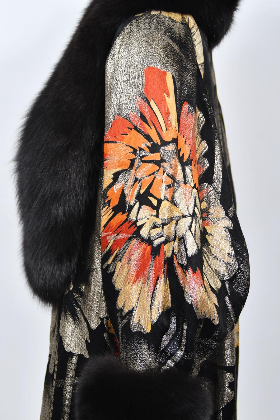 Vintage 1920s Metallic Art-Deco Floral Lamé & Fox Fur Dolman-Sleeve Flapper Coat 5