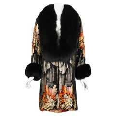 Antique 1920s Metallic Art-Deco Floral Lamé & Fox Fur Dolman-Sleeve Flapper Coat