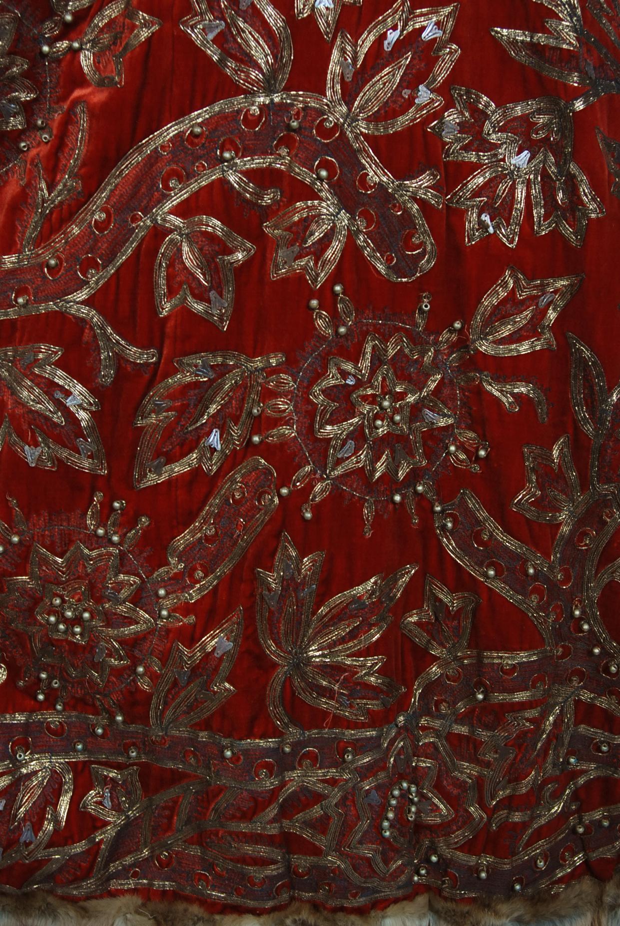 Vintage 1920's Metallic Embroidered Beaded Red Velvet and Sable Fur ...