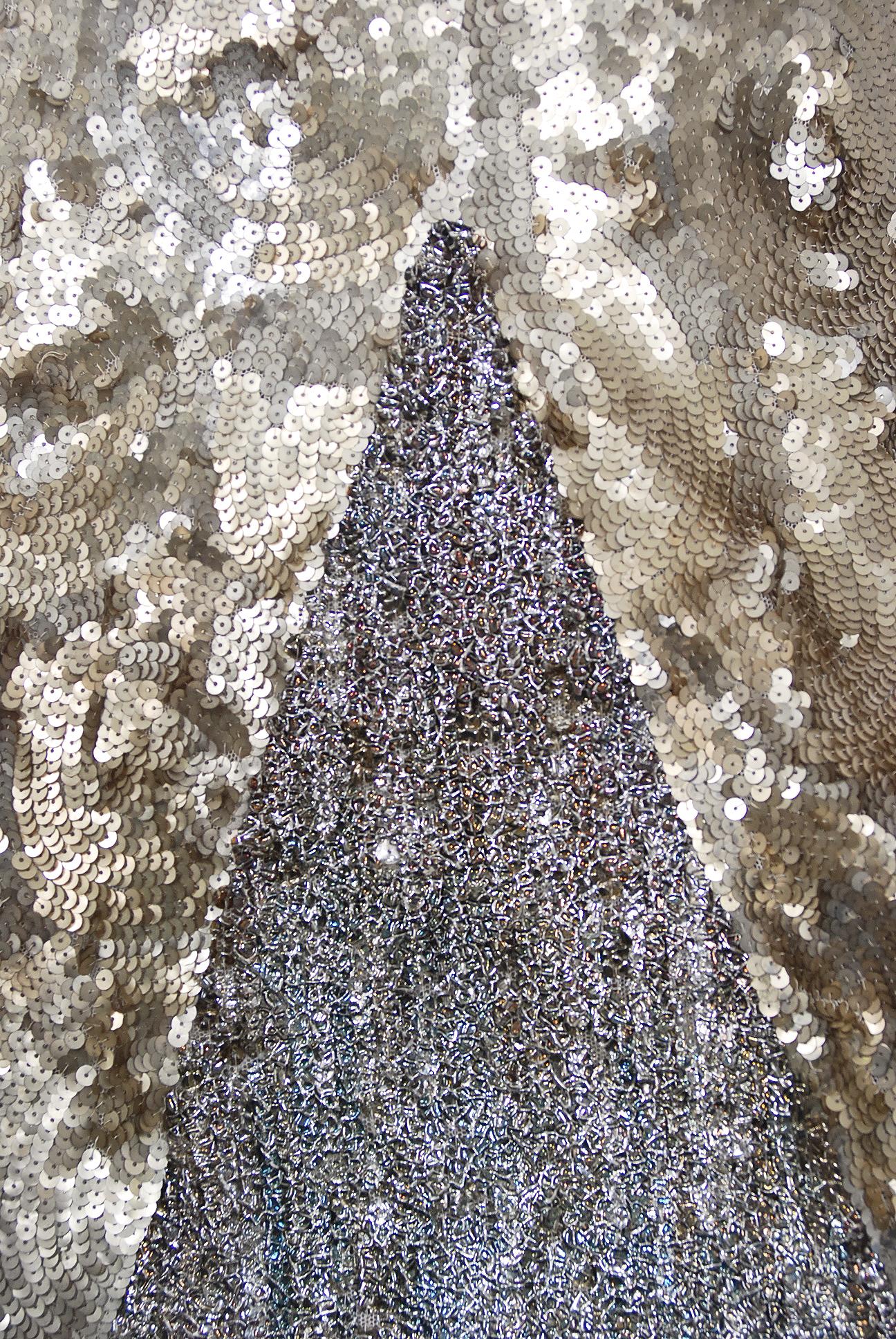 Vintage 1920's Metallic Gold Beaded Sequin Cotton-Net & Tulle Deco Flapper Dress 2