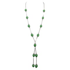 Vintage 1920's Necklace Jadeite Glass Chrome Art Deco Flapper Necklace Beaded