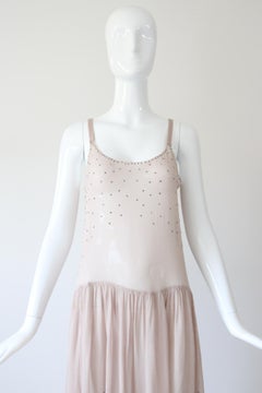 Vintage 1920's Pale Pink and Silver Rhinestone Dress Flapper Fashion UK 10 US 6