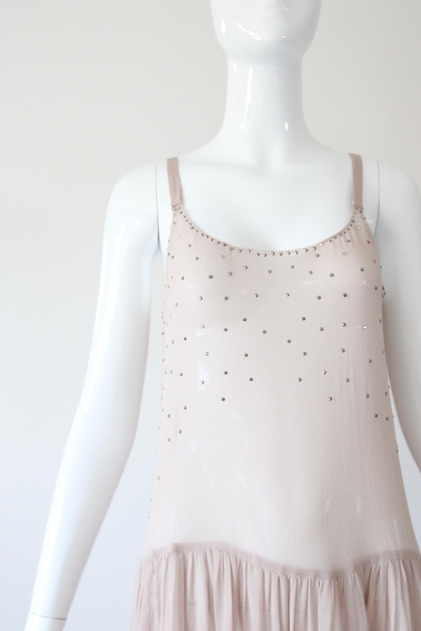 Vintage 1920's Blassrosa und Silber Strass Kleid Flapper Mode UK 10 US 6 (Grau) im Angebot