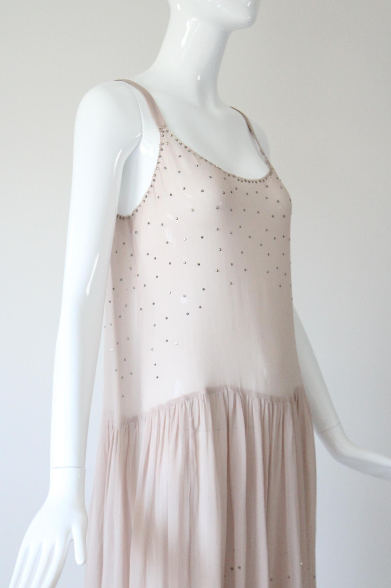 Vintage 1920's Blassrosa und Silber Strass Kleid Flapper Mode UK 10 US 6 Damen im Angebot