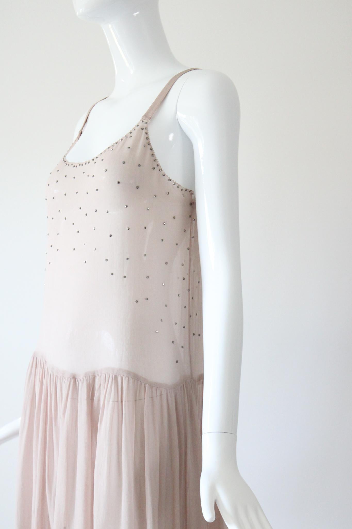 Vintage 1920's Blassrosa und Silber Strass Kleid Flapper Mode UK 10 US 6 im Angebot 3