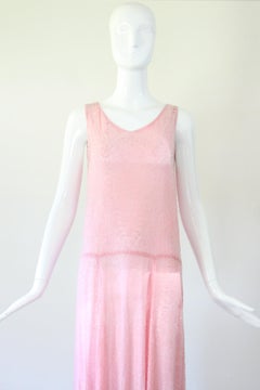 Vintage 1920's Pink Beaded Flapper Dress Cotton Base Glass Beads US 4-6 UK 8-10