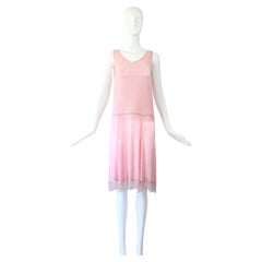 Vintage 1920's Pink Beaded Flapper Dress Cotton Base Glass Beads US 4-6 UK 8-10