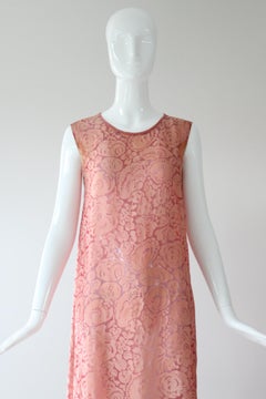 Vintage 1920's Pink Silk Burnout Pomegranate Floral Print Day Dress UK 6 US 2