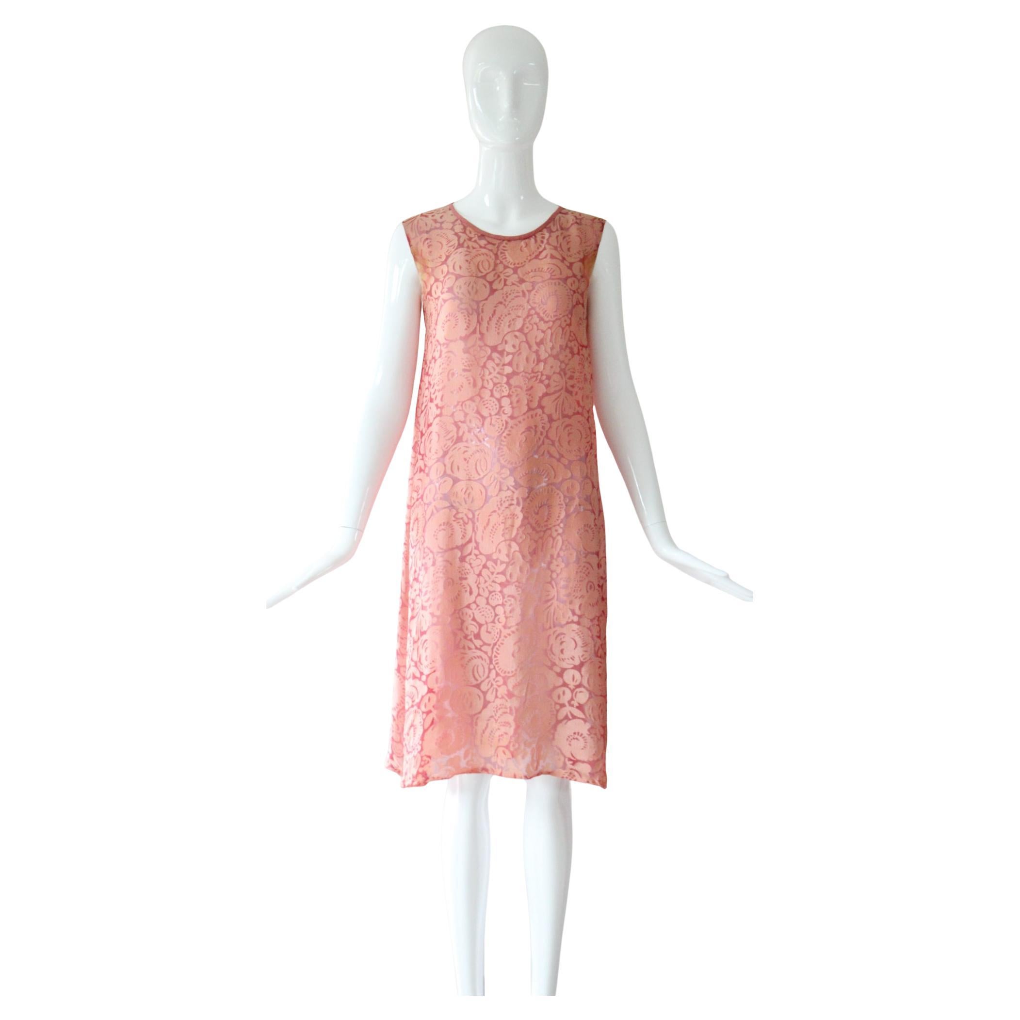 Vintage 1920
s Pink Silk Burnout Pomegranate Floral Print Day Dress UK 6 US 2