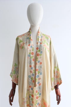 Vintage 1920's Pongee Silk Floral Robe UK 8-14 US 4-10